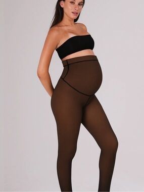 Noosh toast Maternity fleece lined Tights in Tan/Black S/M
